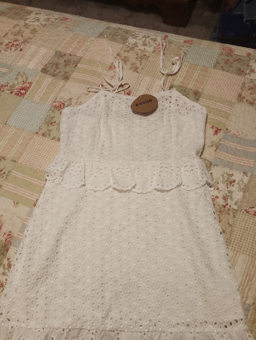 essue White Eyelet Sundress with Scalloped Waist